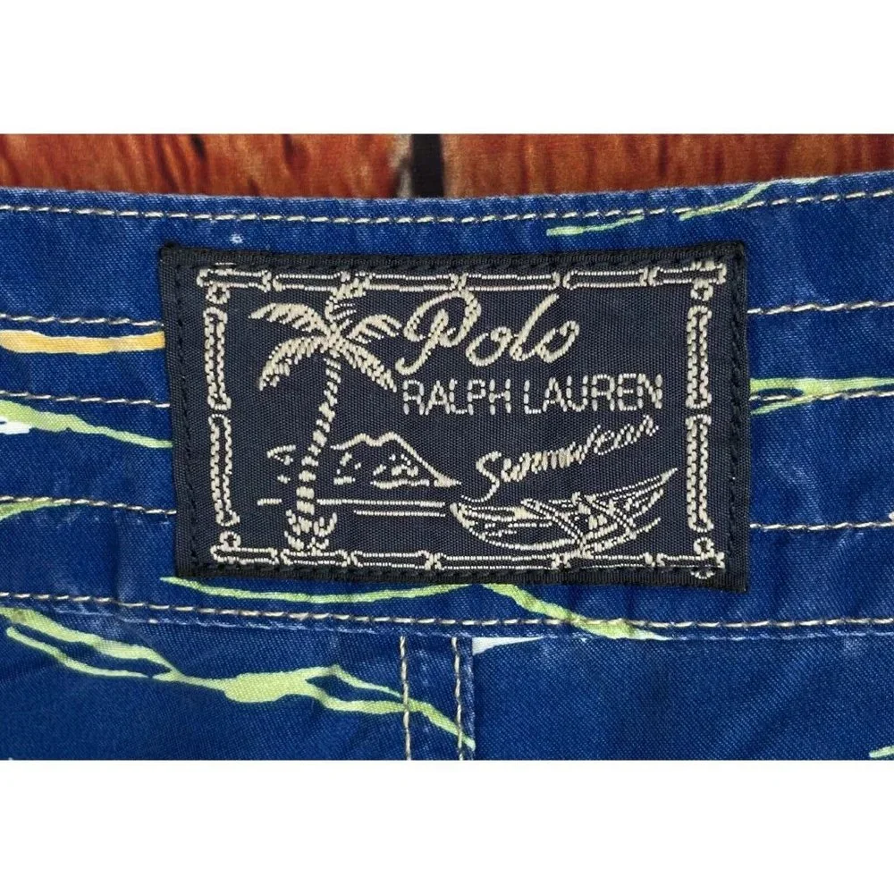 Polo Ralph Lauren Swimwear Trunks Board Shorts Sailboat Ocean Blue Pockets Sz 34
